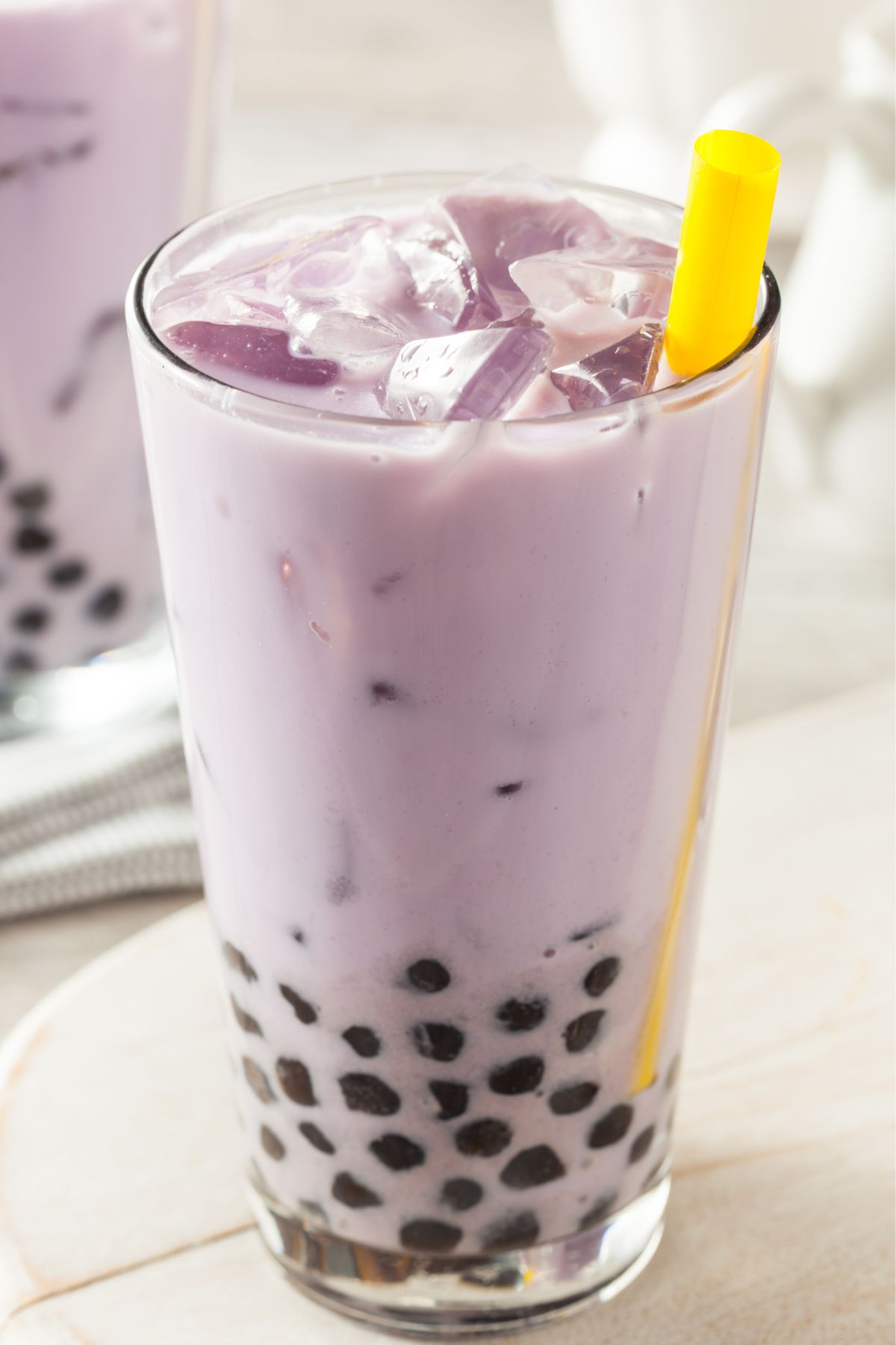 Homemade taro milk with bubble tea with tapioca